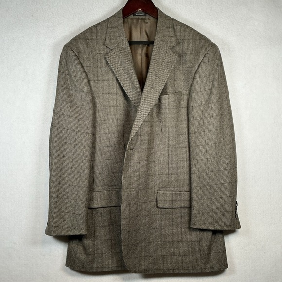 Oscar De La Renta Mens Gray Windowpane Lambswool Cashmere Blazer Sport Coat 46R